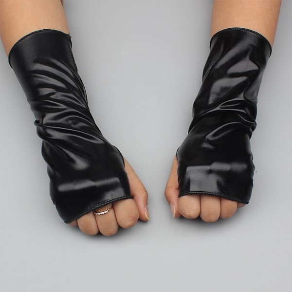 Modehandsker Korte handsker Gloss Læder Dress Up Handsker Silver