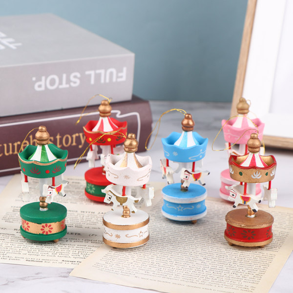 6 stk Merry Christmas Carousel Horse Mini Xmas Gift Toy blue and pink 3*8cm