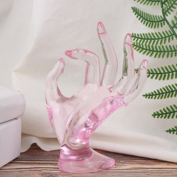 Resin Finger Hanske Ring Smykker Display Stand Hjem Smykker Hold Pink