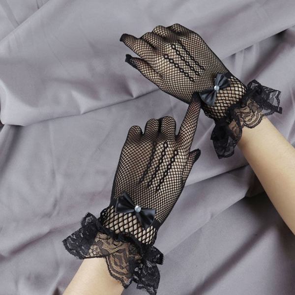 Naiset Käsineet Mesh Verkkokäsineet Pitsi Rukkaset Full Finger Glove Black-A