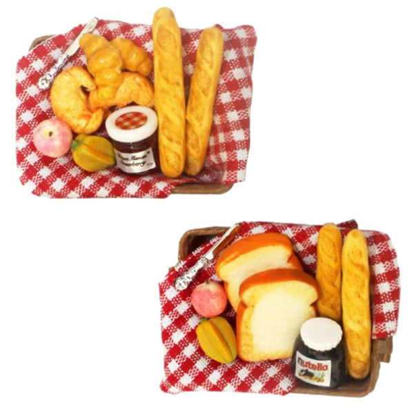 Set Miniatyr frukostset brödkorgstillbehör
