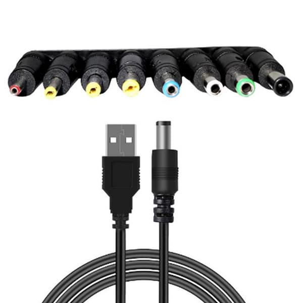 8 i 1 5V USB til DC 5,5x2,1mm ~6,3mm stik