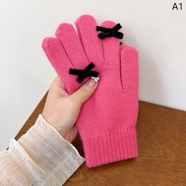 Bowknot strikket handske Vinter varm fuldfinger handske A1