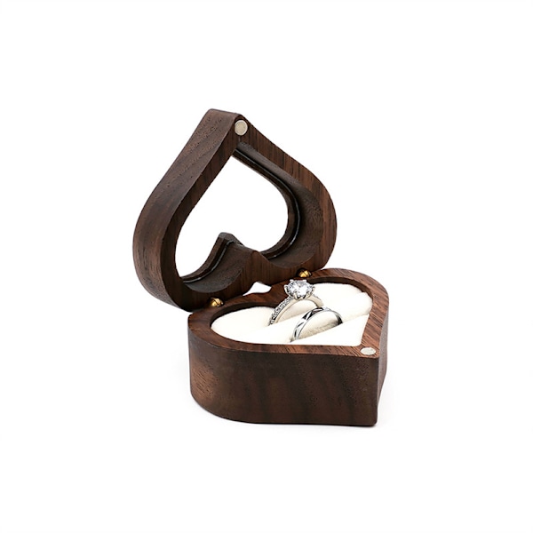 Hjerte Valnøddetræ Ring Box Holder Smykker Opbevaringsbokse White two mezzanine