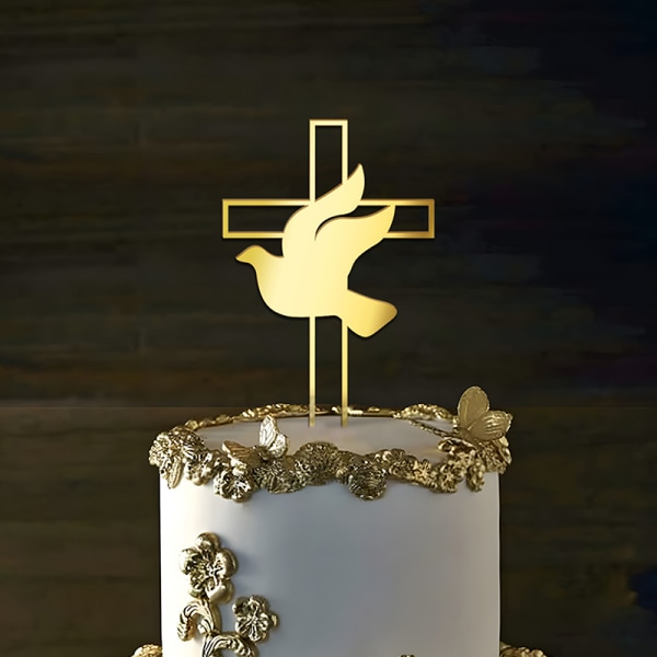 Cross Peace Dove Cake Topper Guld Akryl kagedekor