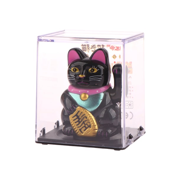 Solar Powered Lucky Cat Waving Arm kutsuva koriste koriste Black