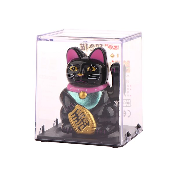 Solar Powered Lucky kat vinkende arm Vinkende ornamenter indretning Black