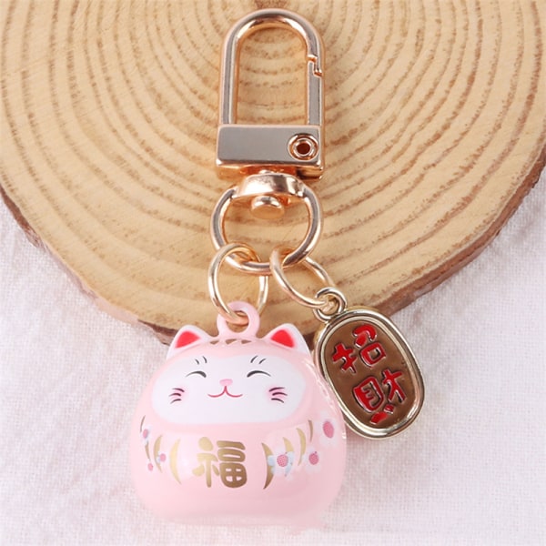 Cartoon e Lucky Cat Nøkkelringer Car Bag Decor Bell Pendent pink
