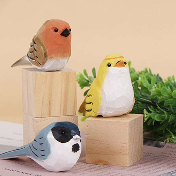 Tre Robin Bird Figur Liten Bird Statue Fugler Dekorasjon A4