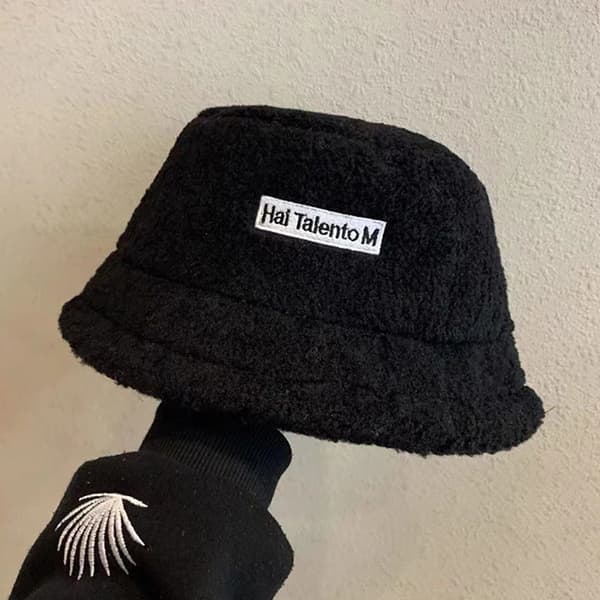 Lammeuld Bøttehat Vinter Varme Hatte Lady Flat Top Cap Black