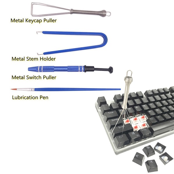 1Sæt Tastaturrengøringsværktøj Keycap Trækker Stængel Smørebørste blue-4PCS