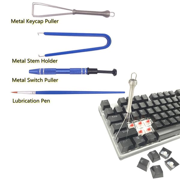 1Set Tangentbordsrengöringsverktyg Keycap Puller Stem Lube Borste Black-6PCS