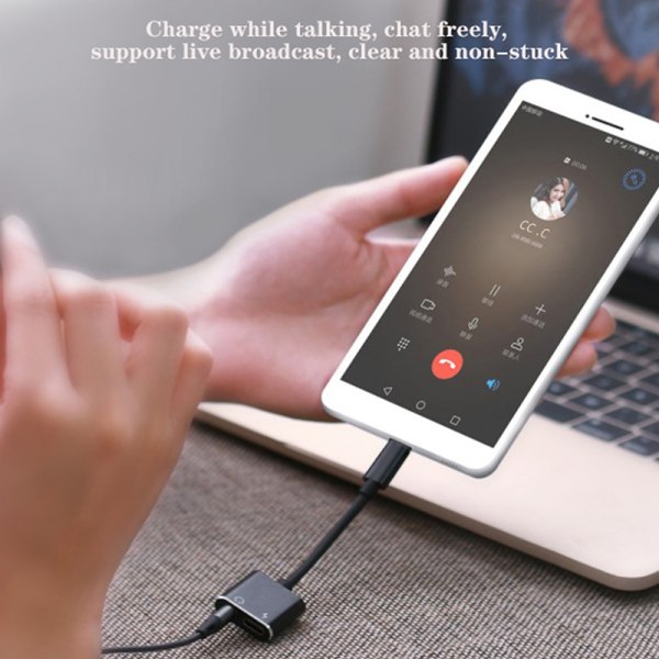 Adapter Charge Headphone 2 in 1 Type-C – 3,5 mm Jack Head Aux o Black