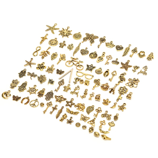 100 stk/sett Alloy Mix Starfish Tortoise Charms Anheng smykker Gold