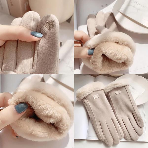 Plys Vinter Kvinder Handsker Fuld Finger Vanter Varme Luffer Beige