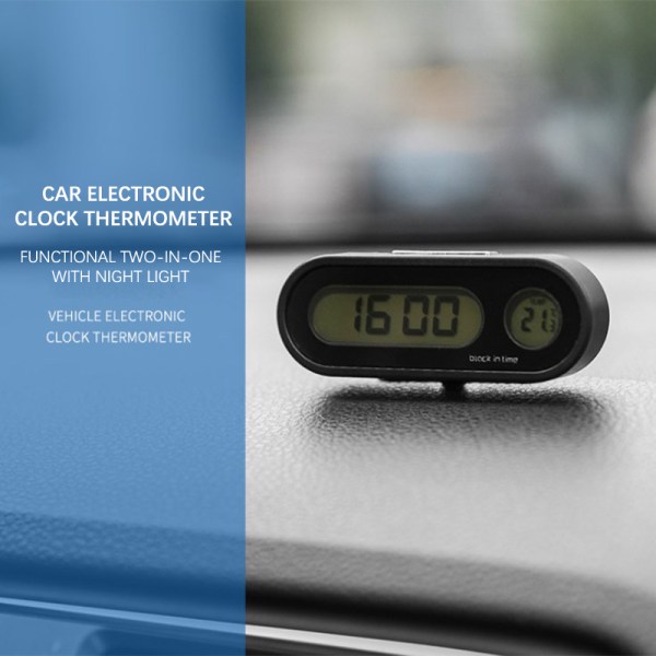 Mini elektroninen autokello Valoisa lämpömittari LCD Black