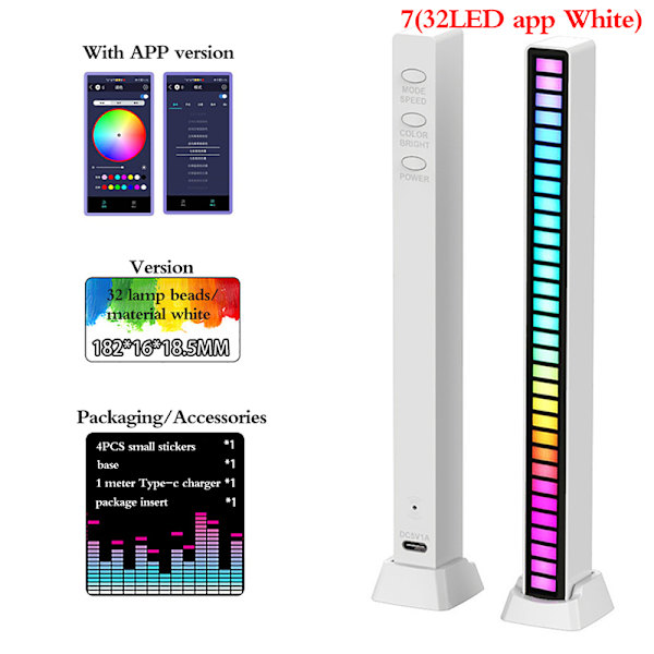 5V USB 32 LED Night Lights App Control RGB Music Rhythm Light 7(32LED app White)