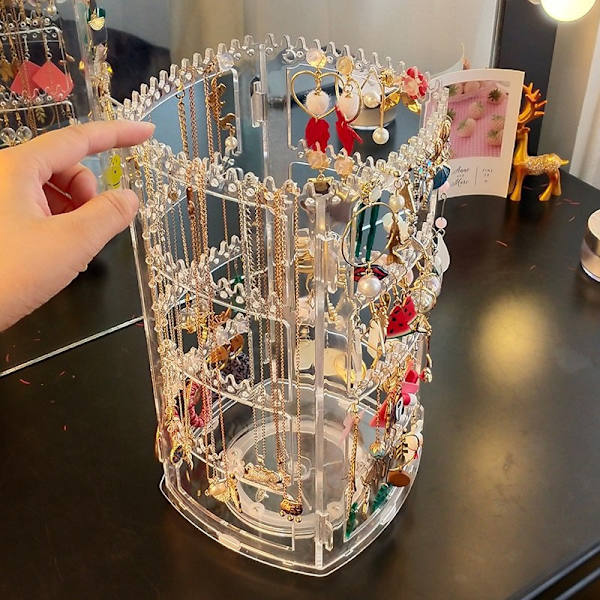 360 Roterande Halsband Organizer Smycken Örhänge Display Stand one size