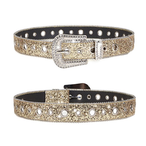 Shinning til Rhinestone bælter PU læder vestlige pigebælte Silver