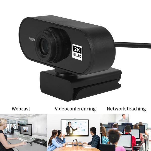 Köp Autofokus 2K Full HD USB -webbkamera med mikrofon Videosamtal Kom Black  | Fyndiq