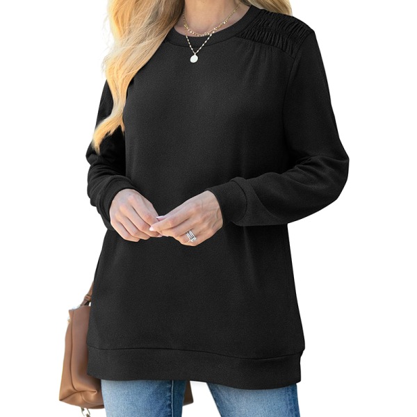 Dame Pocket Langærmet Løs Hættetrøje T-shirt Top Tunika Apricot XL