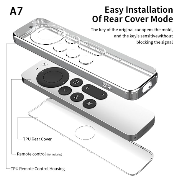 Förhindra repor Fjärrkontroll Transparent case Silver Siri Remote