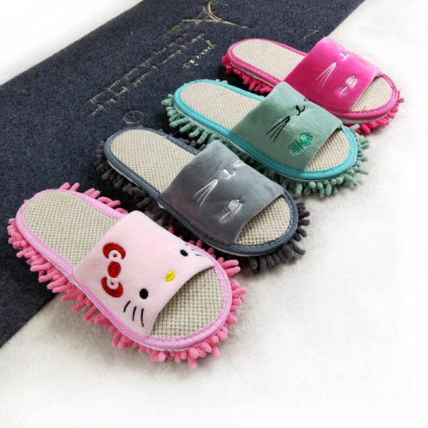Tegneserie Dog Lazy Mopp Tøfler Rengjøring Gulv støvtøfler Pink Bear