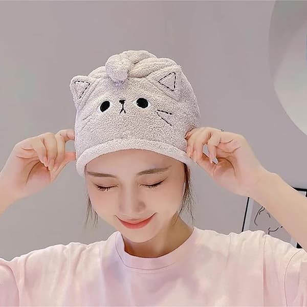 Cat Coral Fleece-hår Snabbtorkande cap Gray