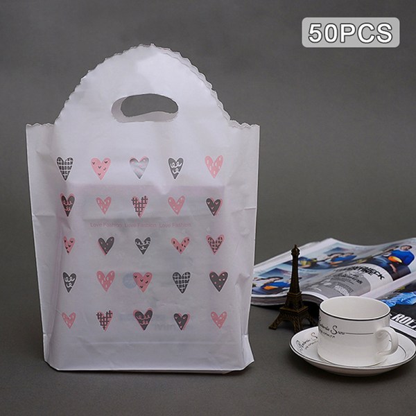 50 st/pack Plastpåsar Love Heart Pattern Shopping Bags