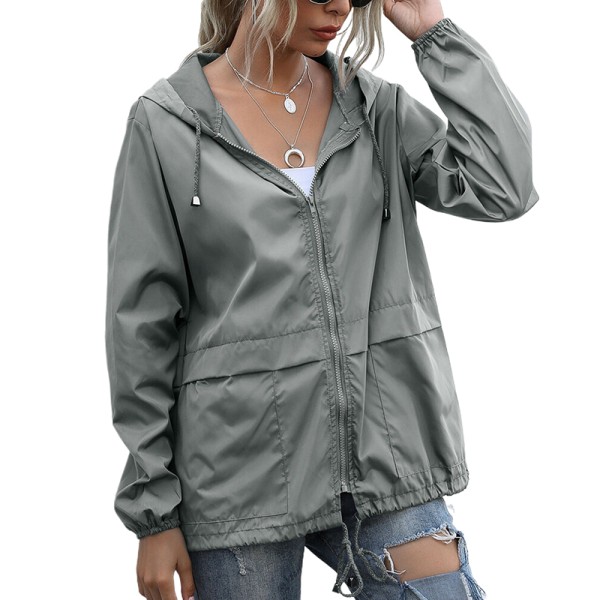 Dame vandtæt vindtæt udendørs vandrejakke frakke LightGray XL