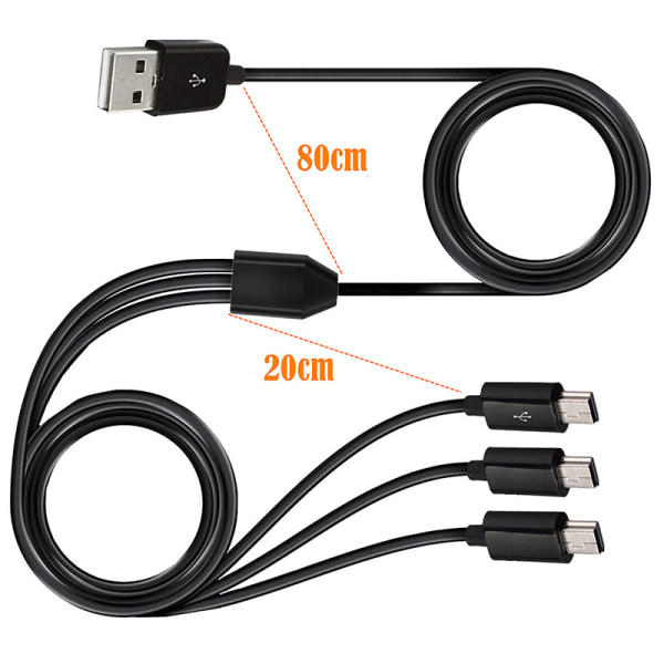 USB A hane 1 till 3 USB 5-stifts mini USB dataladdare Y splitterhytt