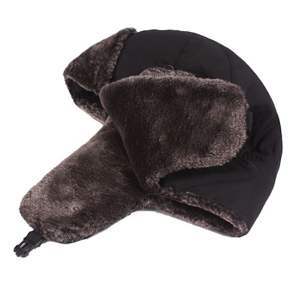 Mænd Fleece Foret Vandtæt Vinter Walking Trapper Hat Vindtæt Black