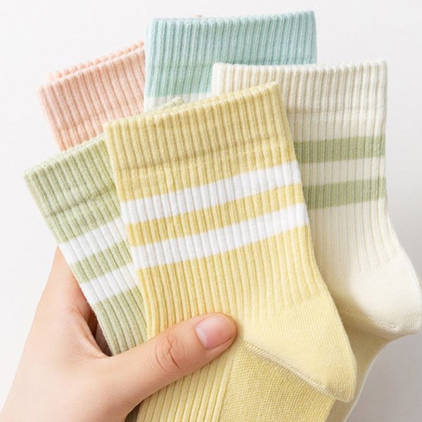 1 par kjemmet bomull Mote soild sokker fargerike stripe sokker Beige