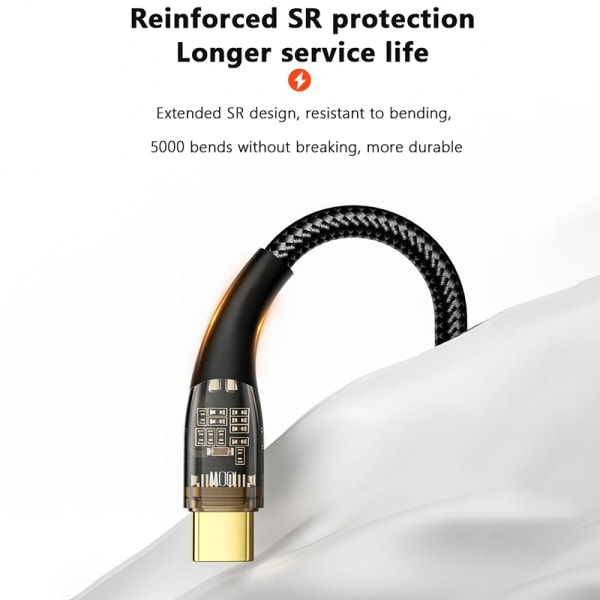 120W Transparent Type-C-kabel Snabbladdning USB-C-kabel B-1m