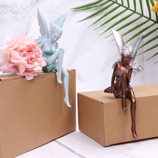 Blomma Fairy Staty prydnad figurer med vingar Harts hantverk White