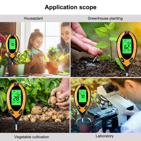 4 in 1 Soil PH Tester Fuktmätare för trädgårdsgräsmattor