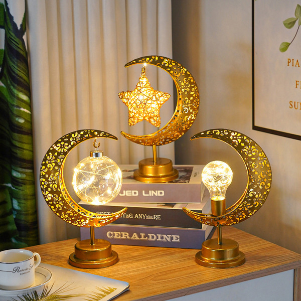 Guld Ramadan Moon Led Lamp Dekor Hem Ljus Dekoration C