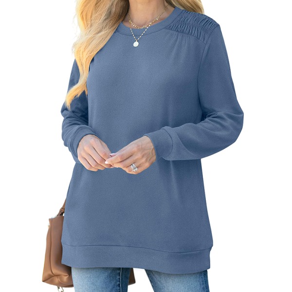 Dame Pocket Langærmet Løs Hættetrøje T-shirt Top Tunika Apricot XL