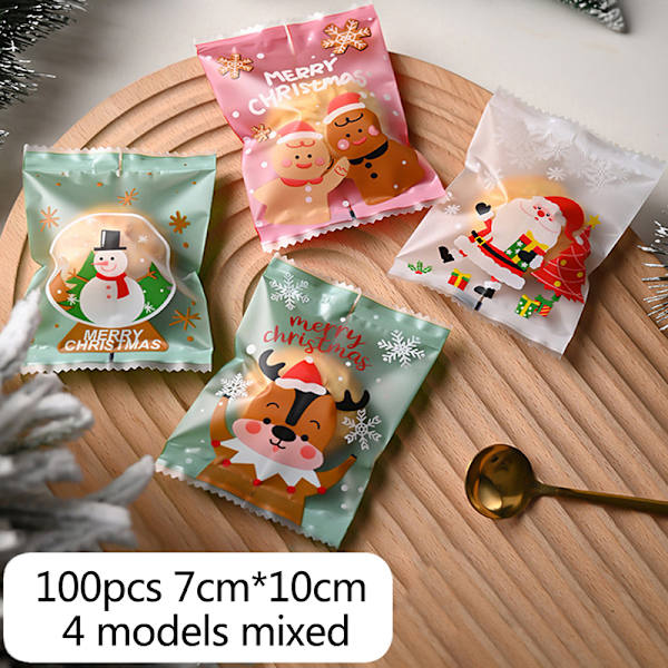 100 stk Santa Cookie Hot Seal poser til Candy Biscuit Emballage transparent