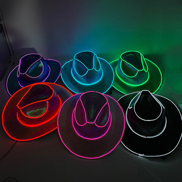Disco Luminous Cowboy Hat Glowing Light Bar Cap White