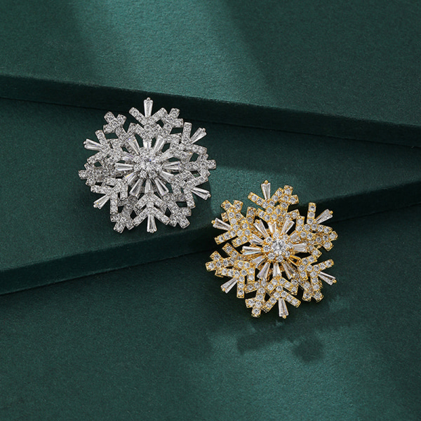 Roterbar Crystal Rhinestones Brosje Snowflake Brosje Pins Gold