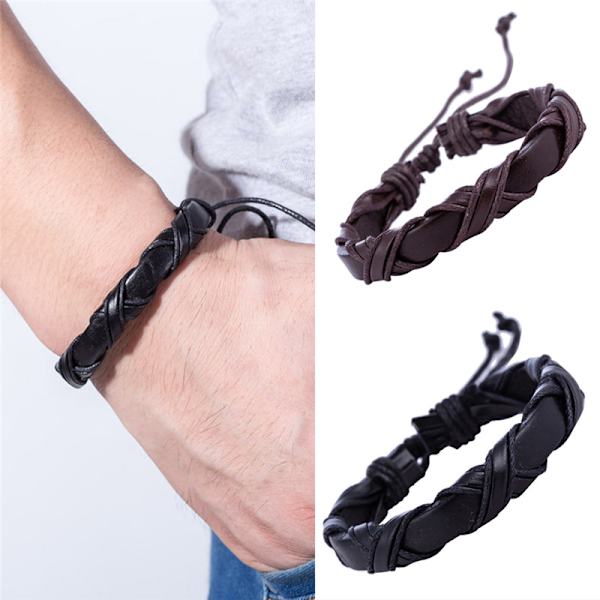 Handgjorda Läder Män Kvinnor Rep Armband Armband Manschett Armband Black 21cm