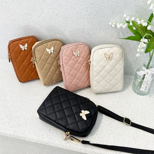 PU læder skuldertaske Broderi Mobiltelefon Tasker Black