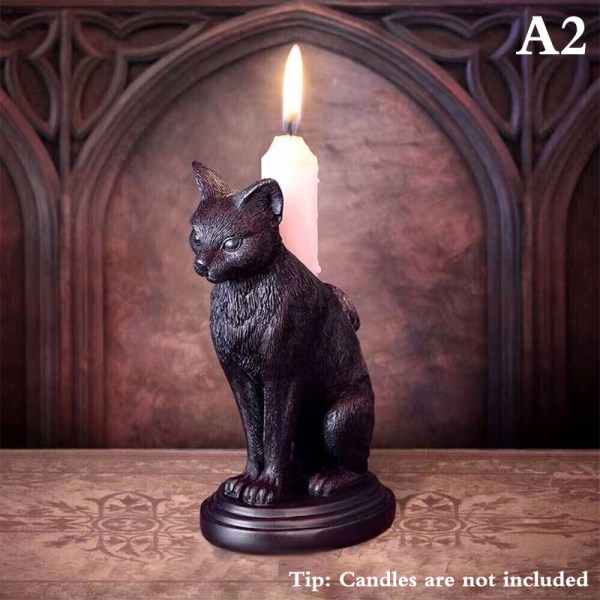 Gotisk ljusstake Vintage Cat Wolf Bat Statue Halloween A2