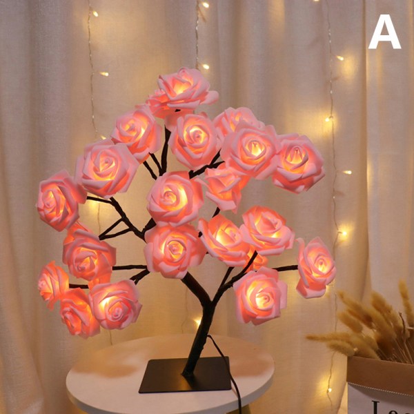 LED-lampe lys Rose Flower Tree USB nattlys Pink