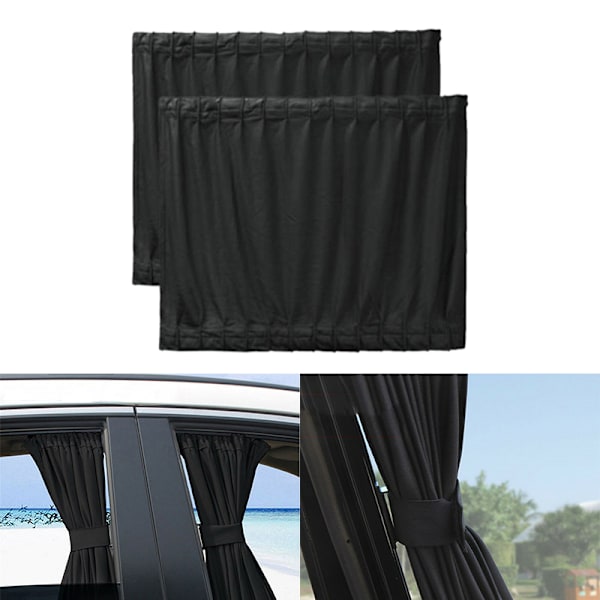 2 stk. Bil UV-beskyttelse Solskjerm Gardiner Sider Vindu Visir Black