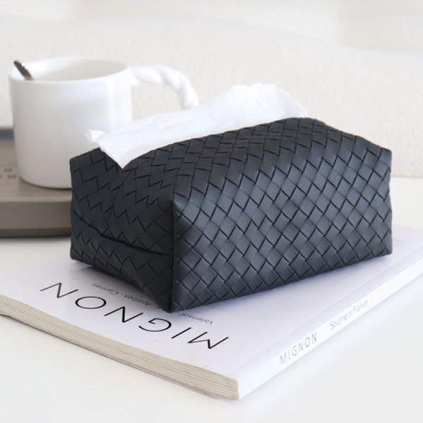 1 kpl Weave Leather Tissue Box Tyylikäs autopaperipidike Black