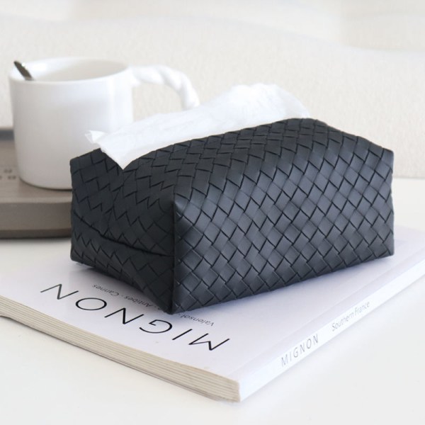 1st Väv Läder Tissue Box Chic Bilpappershållare Black