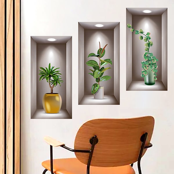 Wall Art Stickers Simulation 3D Potted Green s wallpapers 3pcs/set