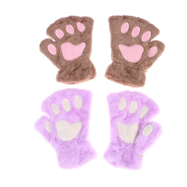 e Cat Paw fingerlösa handskar Varm mjuk plysch fingerlös handske Purple